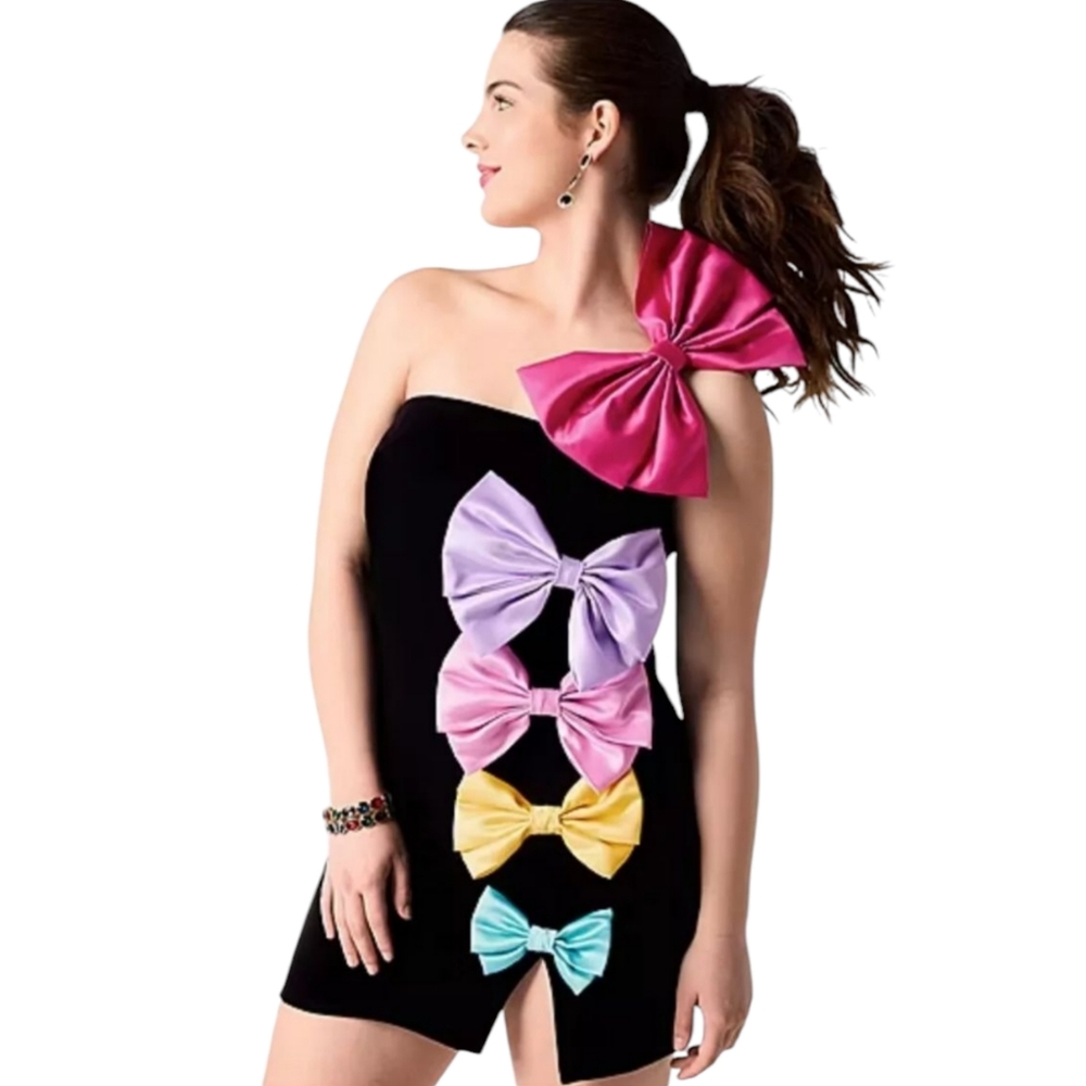 Johnny Wujek X Prom Collection Black Multi Color‎ Bow Mini Dress NWT